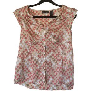 Apostrophe Blouse Short Sleeve Women's Orange White Beige Polka Dots Size M